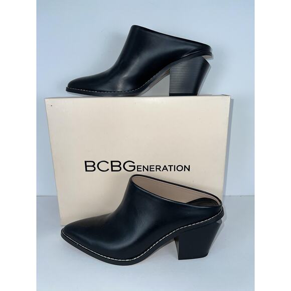 BCBGeneration Demi Shoes Womens Size 8 Black Slip On Mules Block Heels 34BC1181 - Picture 2 of 5